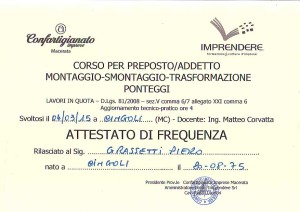 Corso aggiornamento ponteggi Piero